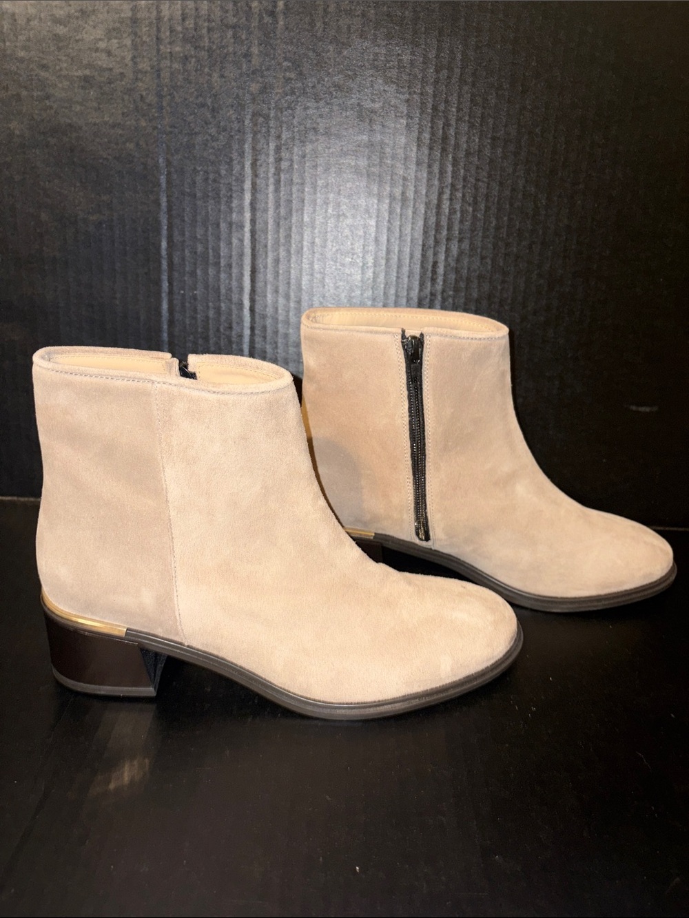 Italian Shoemakers Beige Suede Ankle Booties with Side Zip